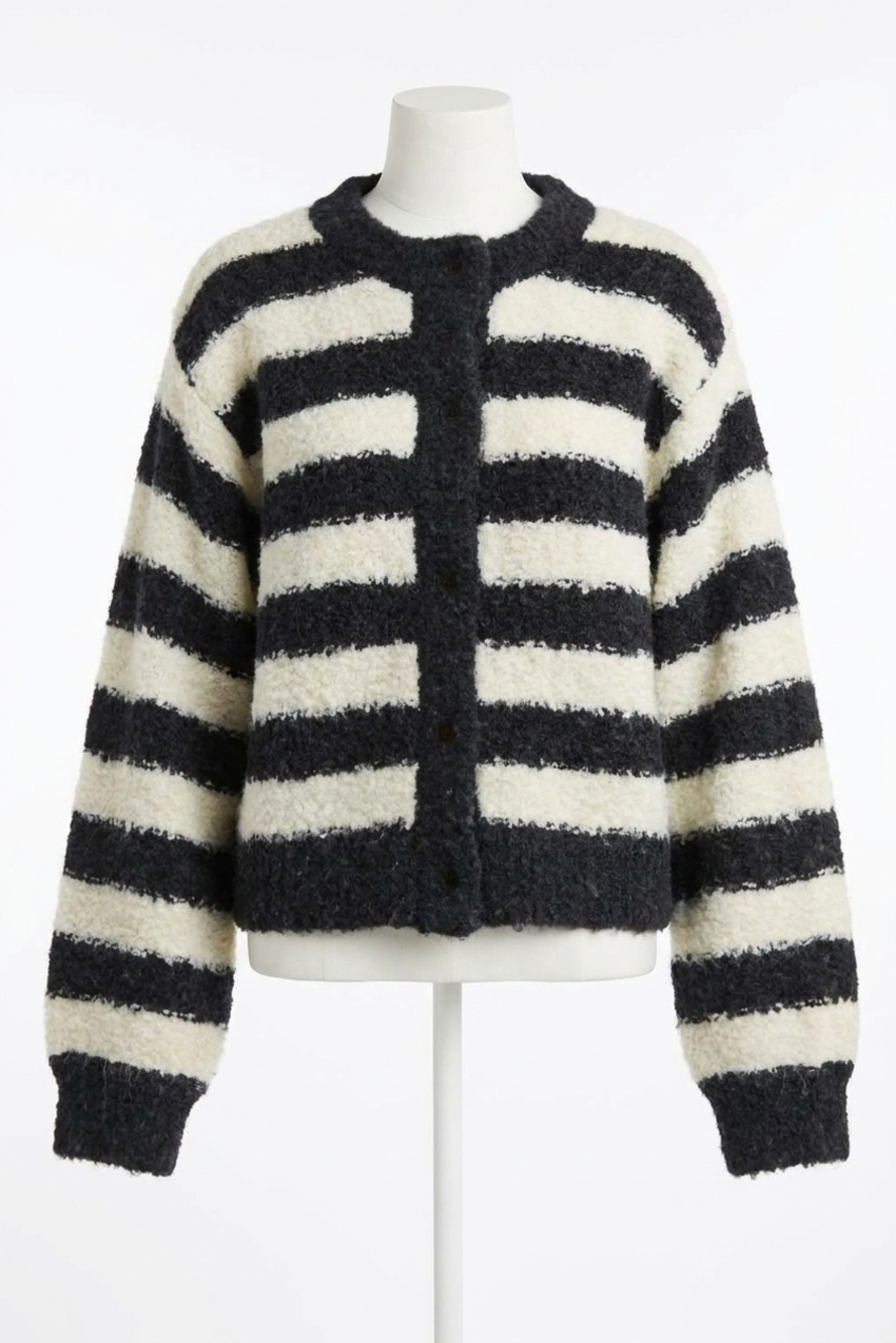 NEW MIOU MUSE boucle effect sweater cardigan in navy